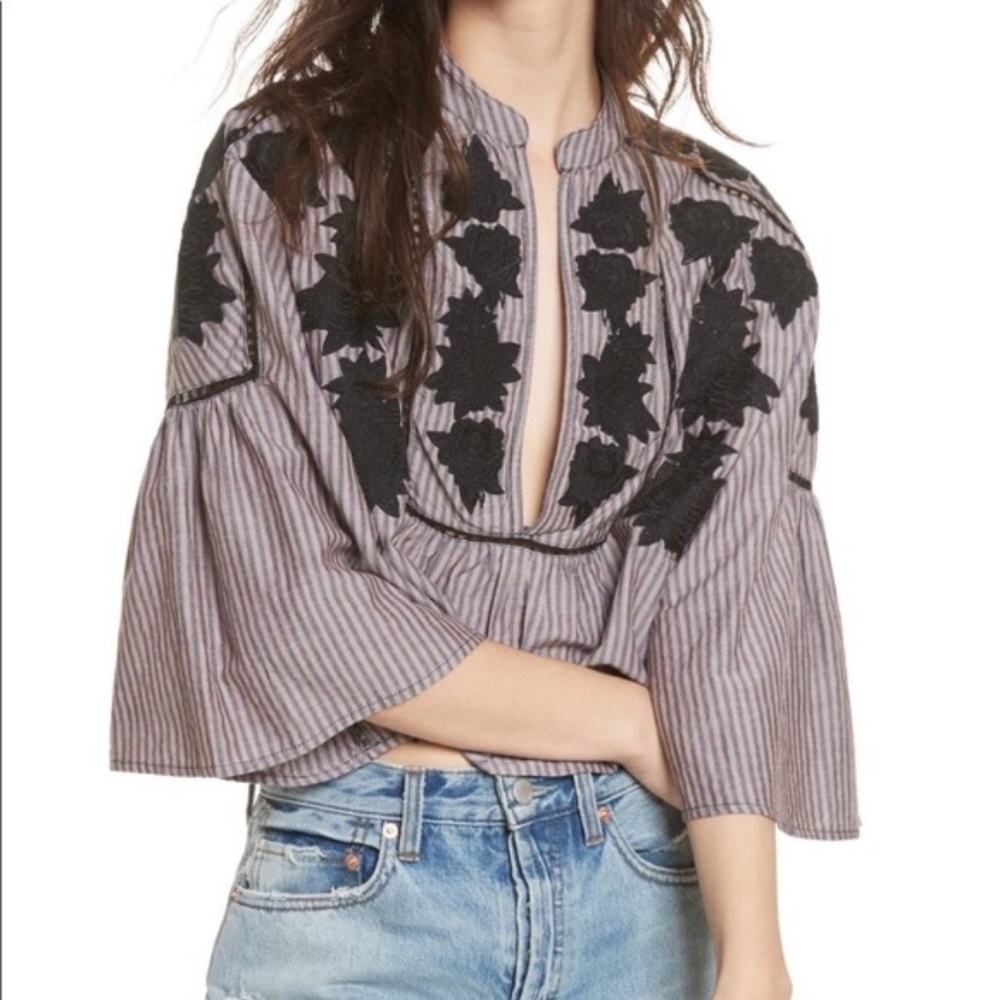 FREE PEOPLE Liya Embroidered Oversized Crop Top